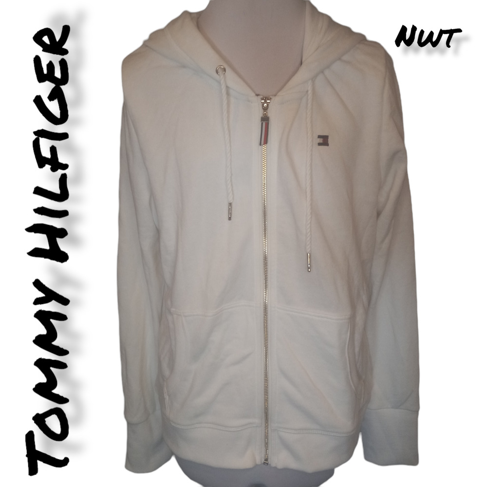 NWT Tommy Hilfiger White Zip Up Sweatshirt Large